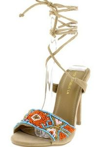 Nude strappy ankle the beaded sandals heels